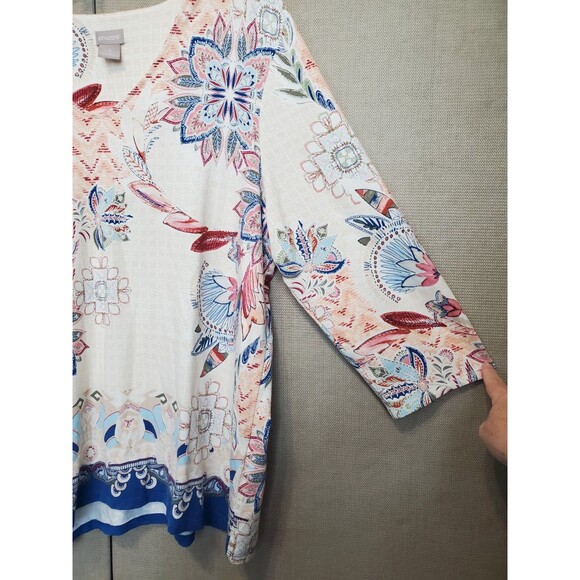 Chico's Jersey Knit Mixed Print V-Neck 3/4 Sleeve Tunic Size 3 (XL) Boho - Picture 2 of 6